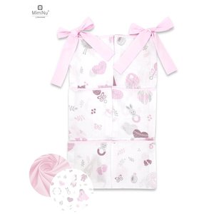 Organizator pentru patut MimiNu, bumbac certificat Oeko Tex Standard 100, 6 compartimente, doua panglici, 70x40 cm, Baby Shower Pink