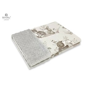 Paturica pufoasa doua fete MimiNu, 75x100 cm, Din tesatura minky si bumbac, certificat Oeko Tex Standard 100, Design, Calm Forest Beige