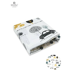 Cearceaf cu elastic pentru patut MimiNu, 120x60 cm, din bumbac certificat Oeko Tex Standard 100, Childrens Journey Grey