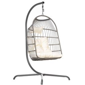 Balansoar scaun agatat pliabil, 113x76 cm, Gri, perna bej, KOS