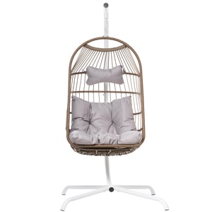 Balansoar scaun agatat, pliabil, 113x76 cm, Natur, perna gri, Bali