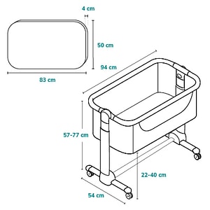 Patut co-sleeper Lionelo Leonie, 94x59, sistem de leganare, setare unghiulara, reglabil in 5 pozitii pe inaltime, Alb/Gri