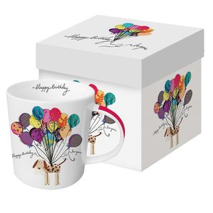 Cana portelan pentru ceai, cafea, model La multi ani, 350ml