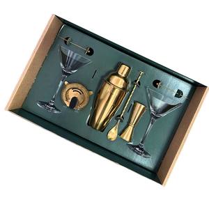 Set Cocktail 6 piese, Shaker din otel inoxidabil Gold, 2 Pahare Martini