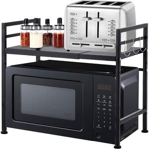 Raft metalic cuptor cu microunde, Quasar & Co., etajera ajustabila, organizator bucatarie, 44-66 x 32 x 48 cm, negru