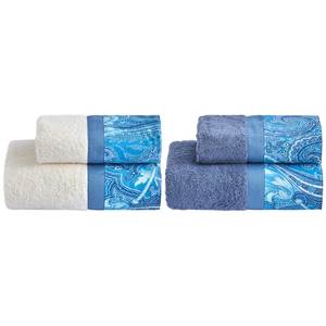 Set 4 prosoape de maini, Biancoperla - Mozart Turchese, alb/turcoaz