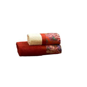 Set 4 prosoape de maini, Biancoperla - Mozart Multicolor, ivoire/rosu