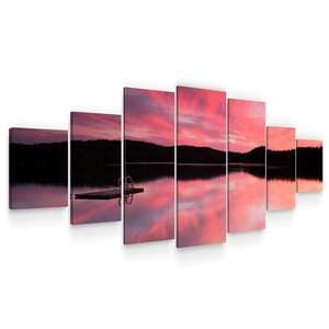 Set Tablou DualView Startonight Apus roz peste lac, 7 piese, luminos in intuneric, 100 x 240 cm