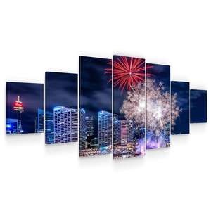 Set Tablou DualView Startonight Artificii peste oras, 7 piese, luminos in intuneric, 100 x 240 cm