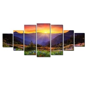 Set Tablou DualView Startonight Apusul de dupa munti, 7 piese, luminos in intuneric, 100 x 240 cm
