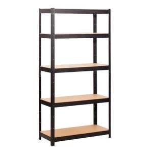 Raft metalic depozitare, Q DECOR, 5 polite MDF, Budget, 200 x 100 x 50 cm, cadru metalic negru, polite maro, 175 KG/polita