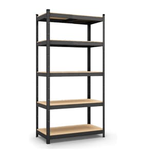 Raft metalic depozitare Q DECOR, 5 polite MDF, Budget, 180x90x40 cm, cadru negru, polite maro, 175 kg/polita