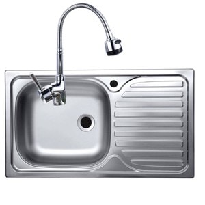 Set chiuveta inox anticalcar de blat + baterie pipa flexibila, 43.5x76 cm, cuva stanga