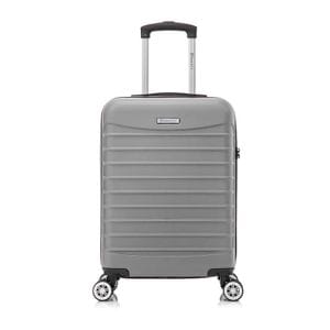 Troler cabina avion Quasar & Co., 55x36x20cm, bagaj de mana, valiza cu fermoar antifurt, cifru, maner telescopic lung, geamantan cu 4 roti duble silentioase 360, ABS 2.8 mm extradur, captuseala buretata, 2 compartimente cu buzunar, LINE, argintiu