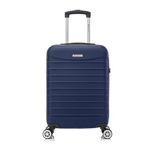 Troler cabina avion Quasar & Co., 55x36x20cm, bagaj de mana, valiza cu fermoar antifurt, cifru, maner telescopic lung, geamantan cu 4 roti duble silentioase 360, ABS 2.8 mm extradur, captuseala buretata, 2 compartimente cu buzunar, LINE, bleumarin