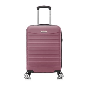 Troler cabina avion Quasar & Co., 55x36x20cm, bagaj de mana, valiza cu fermoar antifurt, cifru, maner telescopic lung, geamantan cu 4 roti duble silentioase 360, ABS 2.8 mm extradur, captuseala buretata, 2 compartimente cu buzunar, LINE, roz pudrat