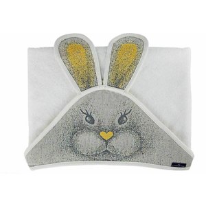 Prosop pufos cu gluga pentru bebelusi si copii Qmini, bambus, 85x85 cm, Rabbit Yellow