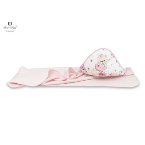 Prosop mare cu gluga MimiNu si volanas, 100x100 cm, bumbac si thermo fleece, Materiale certificate Oeko Tex Standard 100, Design, Pink Ballerina