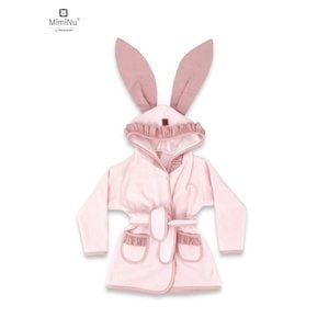 Halat de baie cu urechi MimiNu 6 - 24 luni Moale, cu volanase, cu buzunare, cu cordon, bumbac si thermo fleece, certificat Oeko Tex Standard 100, Colectia Royal, Powder Pink