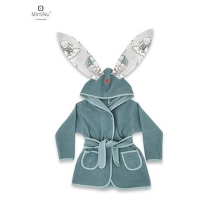 Halat de baie cu urechi MimiNu 6 - 24 luni, Moale, cu buzunare, cu cordon, bumbac si thermo fleece, certificat Oeko Tex Standard 100, Parachutes Olive