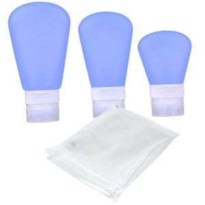 Sticlute de silicon cu ventuza, Quasar & Co., set 3 buc cu geanta, 30 ml, 60 ml, 90 ml, dozator de silicon pentru produse de ingrijire personala, kit calatorie/voiaj