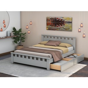 Pat Alora, 160x200 cm, 2 sertare, MDF, lemn masiv Fag, Gri