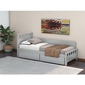 Pat Alora, 90x200 cm, sertare si tablie, MDF, lemn masiv Fag, Gri