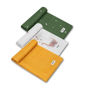 Set 3 scutece multifunctionale Dino, Din Bambus, 70x70 cm, Multicolor, Lionelo