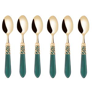 Set 6 lingurite pentru desert/cafea Melodia Gold, Casa Bugatti - MLX4M-N6007, auriu/verde