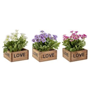 Set 3 crizanteme artificiale in ghiveci Love,10x10x15 cm
