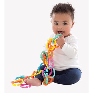 Jucarii de dentitie inele, Atasabile la carucior, scoica auto si patut, 24 piese, Loopy Links, Playgro