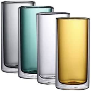 Set 4 pahare cu pereti dubli, Quasar & Co., sticla termorezistenta, 250 ml, d 6,5 cm, h 13 cm, multicolor