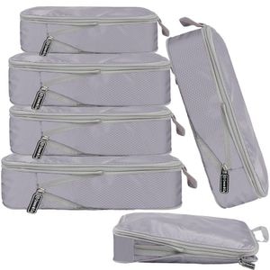 Set 6 huse organizare bagaj, Quasar & Co., impermeabile, sistem compresie/extensie cu fermoar, gri