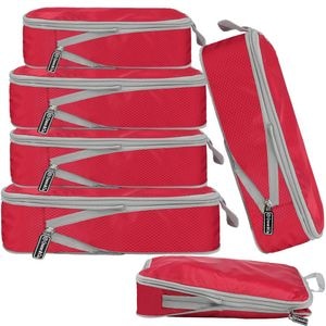 Set 6 huse organizare bagaj, Quasar & Co., impermeabile, sistem compresie/extensie cu fermoar, rosu