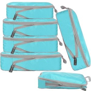 Set 6 huse organizare bagaj, Quasar & Co., impermeabile, sistem compresie/extensie cu fermoar, albastru