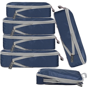 Set 6 huse organizare bagaj, Quasar & Co., impermeabile, sistem compresie/extensie cu fermoar, bleumarin