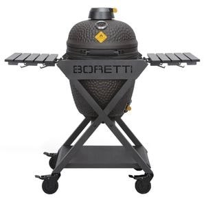 Gratar cu carbuni Boretti, Ceramica Medium, suprafata de gatit 36 cm, afumare, coacere, slow cooking, termometru incorporat, 2 gratare din fonta, 2 gratare din aluminiu, antracit