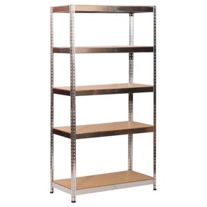 Raft metalic depozitare Q DECOR, 5 polite MDF, Budget, 200x100x40 cm, cadru argintiu, polite maro, 175 KG/polita