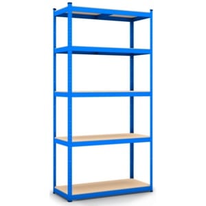 Raft metalic depozitare Q DECOR, 5 polite MDF, Standard, 200X120X60 cm, cadru metalic albastru, polite maro, 220 kg/ polita