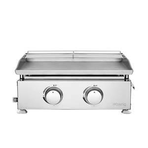 Gratar pe gaz tip Plancha H.Koenig, PLX820, 2 arzatoare, placa neteda otel inoxidabil, temperatura reglabila, distributie uniforma a caldurii, grilaj inclus, compact, usor de curatat, argintiu