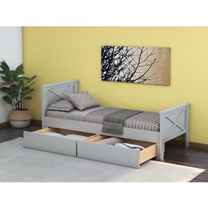 Pat Agata, 90x200 cm, cu sertare, MDF, lemn masiv Fag, Gri