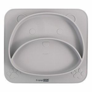 Farfurie compartimentata FreeON, Teddy Bear, Din Silicon, Fara Bpa, 26 x 23 x 2.6 cm, Grey