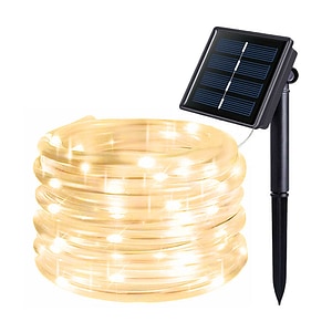 Instalatie tub luminos solar 10m pentru gradina cu 100 LED, alb cald