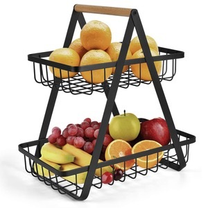 Cos metalic, detasabil, Quasar & Co., organizator fructe, legume, 2 niveluri, 32 x 29.9 x 18 cm, negru