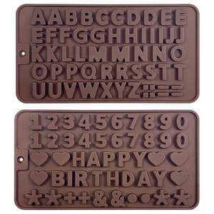 Set 2 forme silicon litere si cifre, Quasar & Co., pentru decorare torturi, prajituri, 21 x 11.5 cm, maro