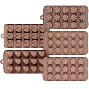 Set 5 forme silicon pentru ciocolata, Quasar & Co., 150 matrite bomboane sau cuburi de gheata, 20 x 10 x 1.5 cm, maro
