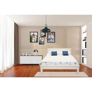 Pat dormitor din lemn masiv de culoare alba 160200 cm