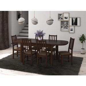 Set masa si scaune bucatarie MB-12 Venus1 S-38 Boss4 O15, 7 piese, maro inchis