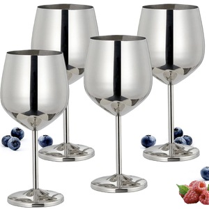 Set 4 pahare vin Quasar & Co., 500 ml, otel inoxidabil, h 21 cm, argintiu