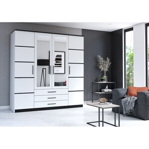 Dressing Stefan 4D, alb/negru, 200 x 210 x 64 cm